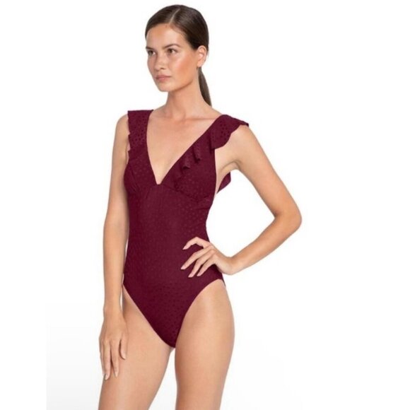 Robin Piccone Julianna Dot Ruffle Deep V-neck One-piece Swimsuit NWOT 2 - Picture 10 of 10